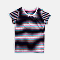 Pantaloons Junior Girls Black & Orange Striped Cotton T-shirt-picture-31