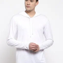 Friskers Men White Solid Cotton Long Sleeves Hooded T-shirt-image-38