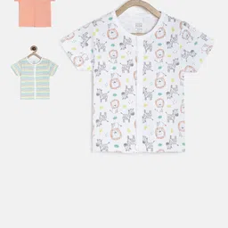 MINI KLUB Boys Pack of Three Multicoloured Printed Round Neck Pure Cotton T-shirt image 1