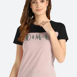 shashvi Women Peach-Coloured & Black Colourblocked T-shirt-image-88