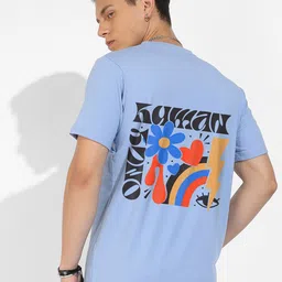 Campus Sutra Blue Graphic Printed Cotton T-shirt-image-73