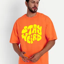 Bloopers Store Men Orange Typography Printed Applique Loose T-shirt-picture-24