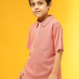 Instafab Boys Peach-Coloured Polo Collar Outdoor T-shirt-picture-47