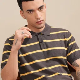 HIGHLANDER Men Striped Polo Collar Relaxed Fit T-shirt-picture-10