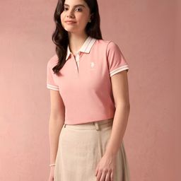 U.S. Polo Assn. Women Solid Contrast Polo Collar T-shirt-picture-32