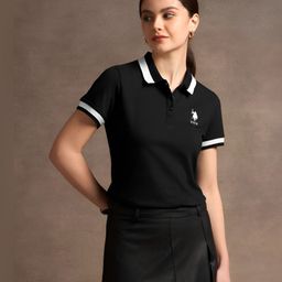 U.S. Polo Assn. Women Solid Polo Collar Cotton T-Shirt-picture-36