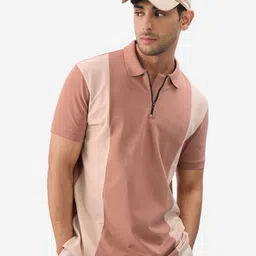 The Souled Store Men Colourblocked Polo Collar Cotton T-Shirt image 1