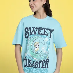 Fabflee Frozen Printed Drop-Shoulder Sleeves Cotton Oversized T-shirt-picture-20