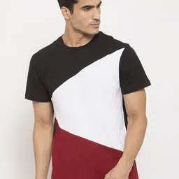 DOOR74 Men Black & White Colourblocked Cotton T-shirt-picture-18