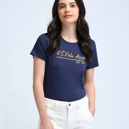 U.S. Polo Assn. Women Brand Logo Printed Pure Cotton T-shirt-image-46