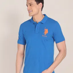 u.s. polo assn. U S Polo Assn Men Blue Polo Collar Slim Fit Pure Cotton T-shirt-picture-26