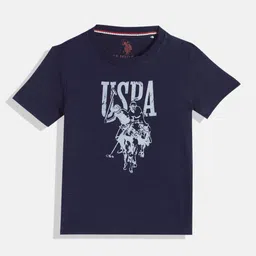U.S. Polo Assn. Kids Boys Navy Blue Brand Logo Printed Pure Cotton T-shirt-picture-44