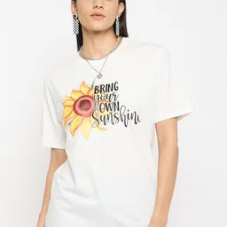 Mast & Harbour Women Typography Printed Round Neck Pure Cotton T-shirt-picture-17