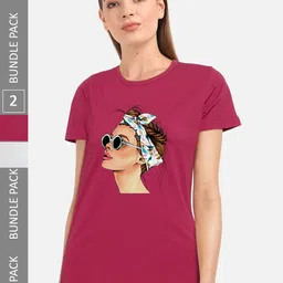 CHOZI Pack of 2 Graphic Printed Round Neck Cotton T-shirt-picture-24