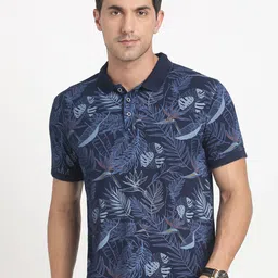 Indian Terrain Floral Printed Polo Collar Pure Cotton Slim Fit T-shirt-picture-58