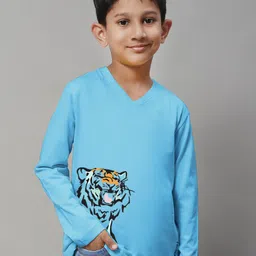 Friskers Boys Graphic Printed V-Neck Long Sleeve Cotton Slim Fit T-shirt image 1