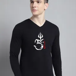 FBAR Typography Printed V-Neck Cotton Slim Fit T-shirt-image-93