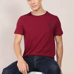 U.S. Polo Assn. Men Maroon Stretchy Tipped Cotton T-Shirt image 1