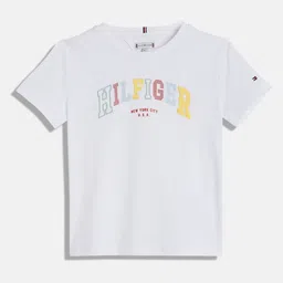 Tommy Hilfiger Girls Typography Printed Round Neck Cotton T-shirt-image-95
