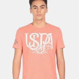 U.S. Polo Assn. Denim Co. Men Peach-Coloured & White Typography Printed T-shirt-picture-58