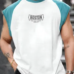 Maniac Typography Printed Round Neck Raglan Sleeveless Cotton T-Shirt image 2