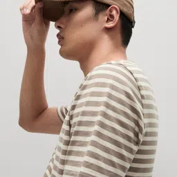 Marks & Spencer Men Striped Round Neck Cotton T-shirt image 3