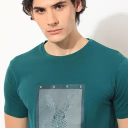 RARE RABBIT Men Princeton Geometric Printed Cotton Slim Fit T-Shirt image 2