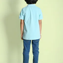 NUSYL Boys Blue & Teal Typography Printed Polo Collar T-shirt image 2
