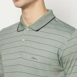 Octave Men Olive Green & Black Striped Polo Collar T-shirt image 5