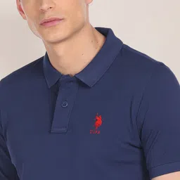U.S. Polo Assn. Men Blue Solid Polo Collar Pure Cotton Slim Fit T-shirt image 2