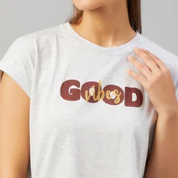 CHIMPAAANZEE Women Light Grey Typography Printed Oversized  T-shirt image 2