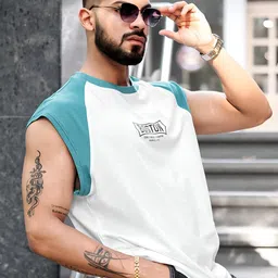 Maniac Typography Printed Round Neck Raglan Sleeveless Cotton T-Shirt image 3