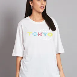 Imsa Moda Typography Printed Drop-Shoulder Sleeves Cotton Oversized T-shirt image 4