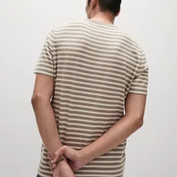 Marks & Spencer Men Striped Round Neck Cotton T-shirt image 2