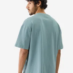 The Souled Store Men Green Typography Printed Pure Cotton Oversized T-shirt image 3