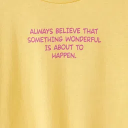 Ed-a-Mamma Girls Yellow Typography V-Neck Extended Sleeves T-shirt image 4