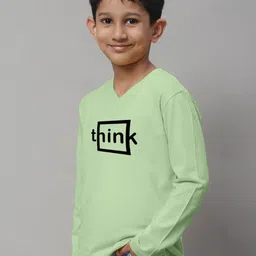 Friskers Boys Sea Green Typography Printed V-Neck Applique T-shirt image 5