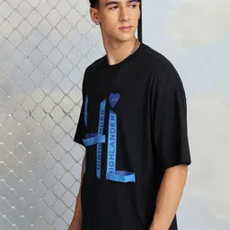 HIGHLANDER Typography Printed Drop-Shoulder Sleeves Cotton Oversized T-shirt image 3