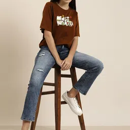 MISCHIEF MONKEY Printed Round Neck Short Sleeves Cotton T-shirt image 2