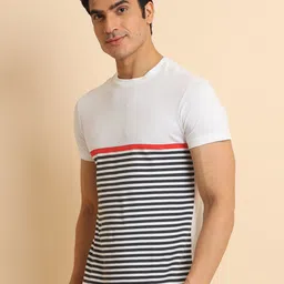 berry blues Striped Short Sleeves Cotton T-shirt image 4