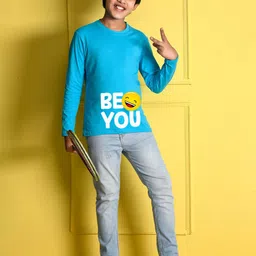 NUSYL Boys Blue & White Printed Cotton T-shirt image 4