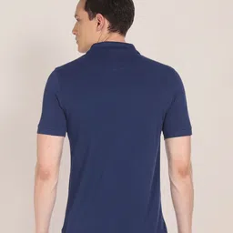 U.S. Polo Assn. Men Blue Solid Polo Collar Pure Cotton Slim Fit T-shirt image 4