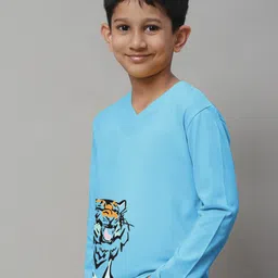 Friskers Boys Graphic Printed V-Neck Long Sleeve Cotton Slim Fit T-shirt image 2