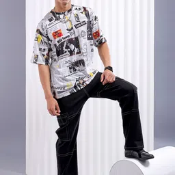 The Indian Garage Co Conversational Printed Round Neck Oversized T-shirt image 5