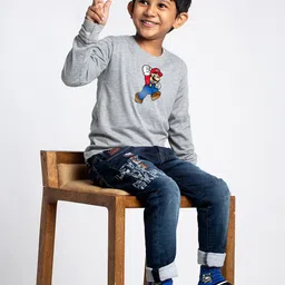 Friskers Boys Printed Long Sleeves Round Neck Regular Fit Cotton T-shirt image 5
