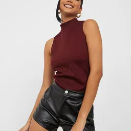 Styli Women Burgundy High Neck T-shirt image 5