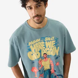 The Souled Store Men Green Typography Printed Pure Cotton Oversized T-shirt image 5