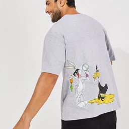 Styli Men Looney Tunes Front and Back Graphic Print Compact Jersey Oversized T Shirt-picture-35