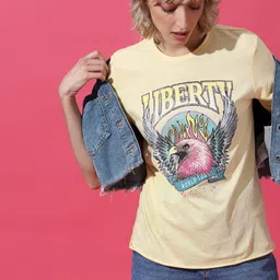 ONLY Graphic Printed Raw Edge Knitted Cotton T-shirt image 4