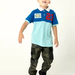 Cherry Crumble Kids Blue Colourblocked Polo Collar T-shirt image 5